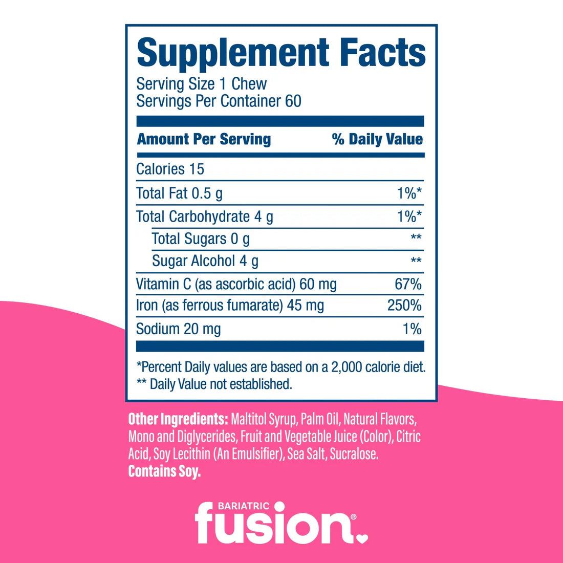 Bariatric Fusion Watermelon Bariatric Iron Soft Chew with Vitamin C supports iron absorption 45 mg soft chew Health Boutique