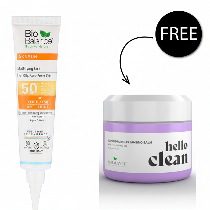 Bio Balance Aknsun Mattifying Aqua Fusion Dry Touch 50+spf 40ml + Free Hello Clean 100ml