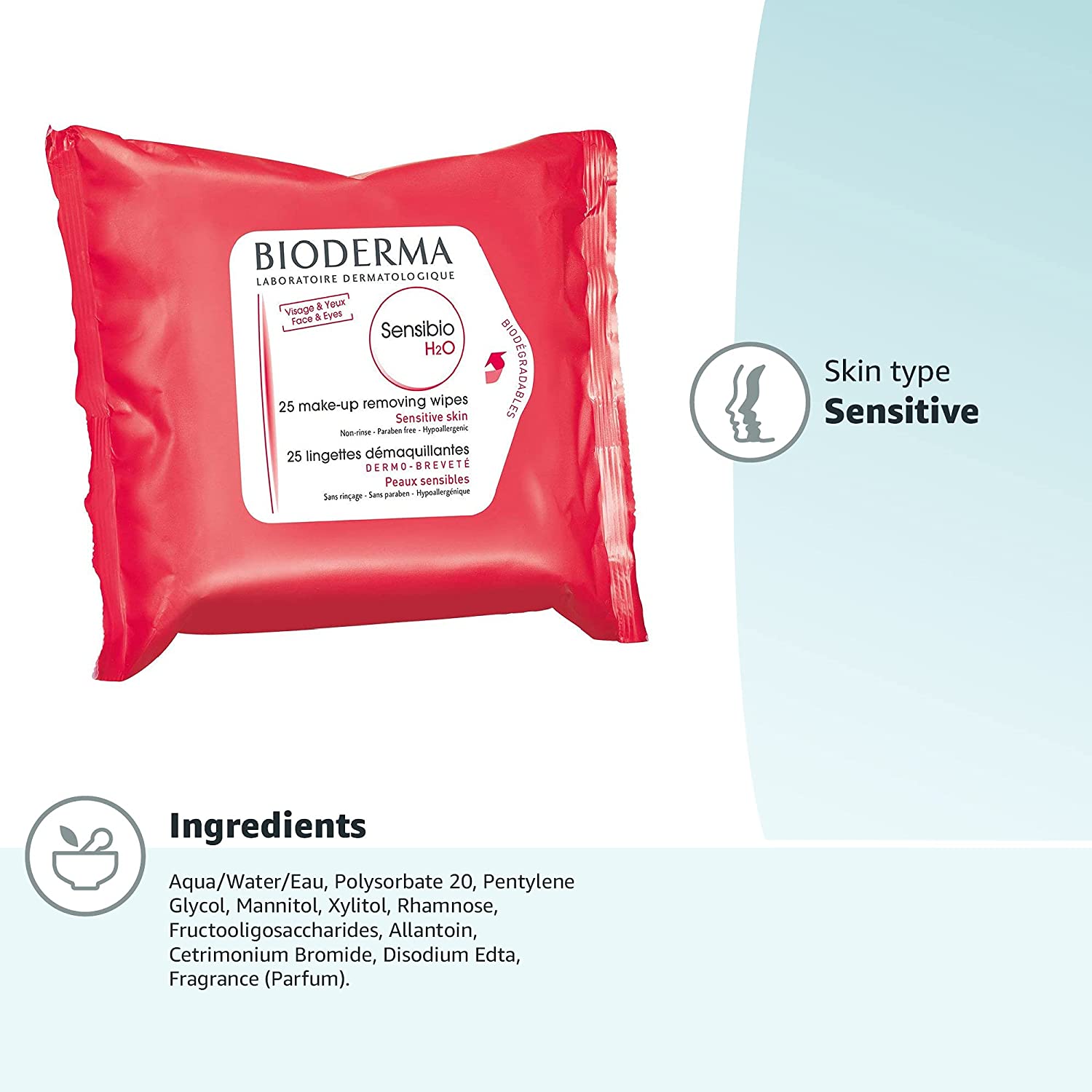 Bioderma Sensibio H2O Micellar Makeup Removing Wipes 25 count sensitive skin cleansing wipes Health Boutique