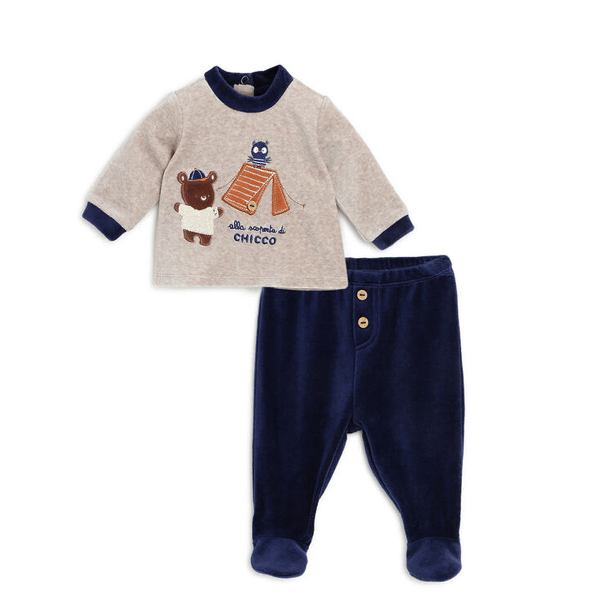 Chicco Boys Dark Blue Applique Smock with Legging 3 Months