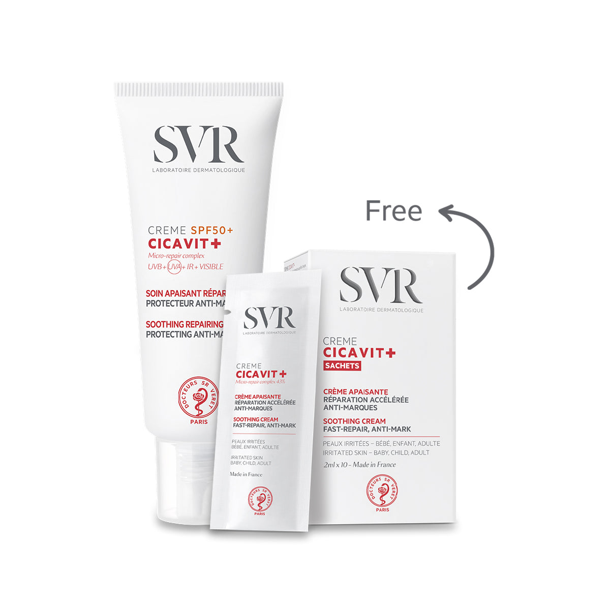 Svr Cicavit Spf50+ 40ml 7x Faster Repairing & Protecting Care + Free Cicavit+ Cream Repairing Sachets 2ml*10
