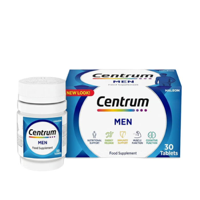 Centrum Men Multivitamin – 30 & 100 Tablets tailored for men’s energy, immunity and muscle health. Available at HealthBoutiqueJo.com Jordan.