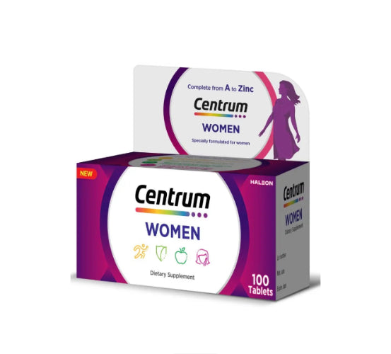 Centrum Women 100 Tablets Jordan – multivitamin for women’s energy, immunity, hair, skin &amp; nails. Available at HealthBoutiqueJo.com for Jordan & GCC.