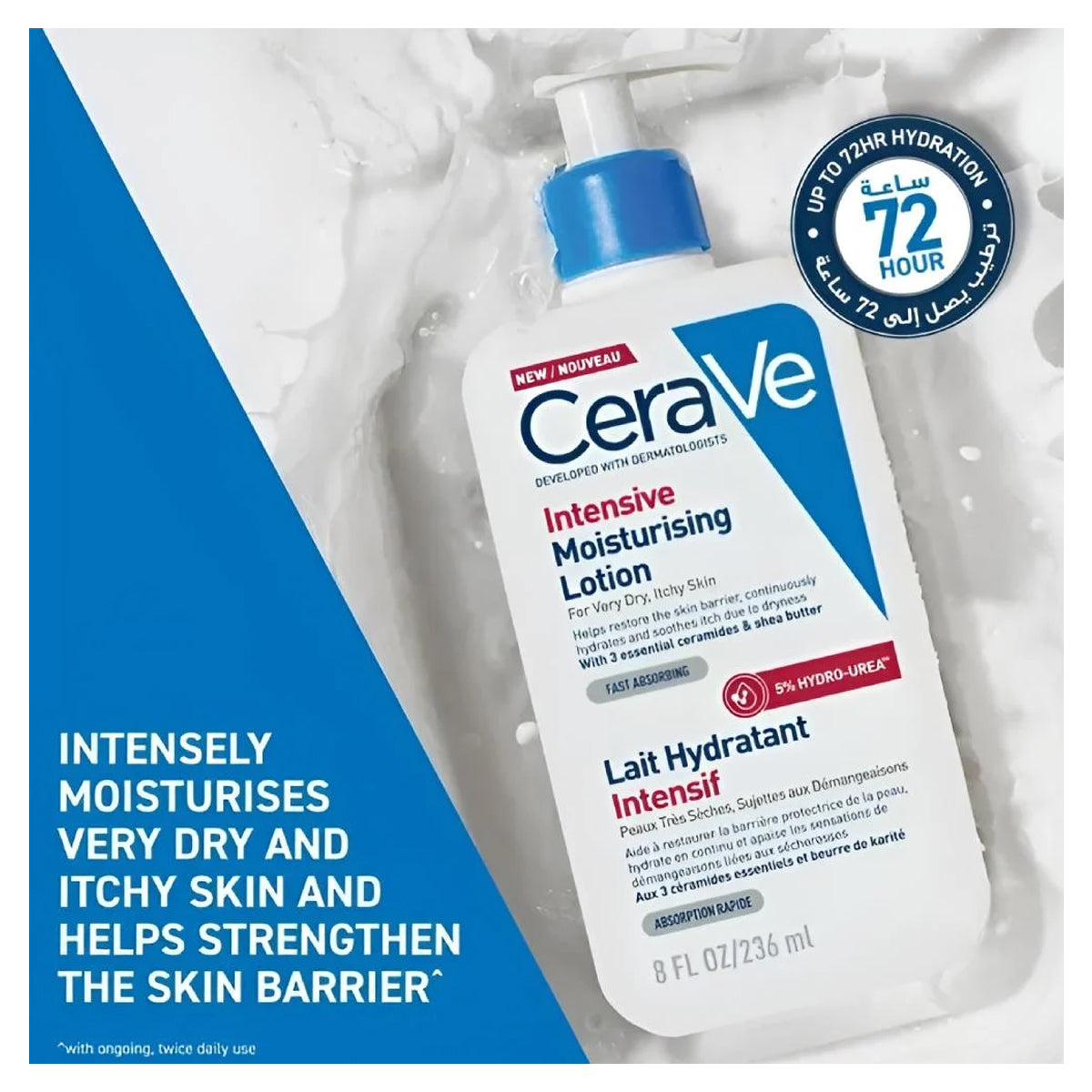 CeraVe hydro urea ceramide intensive moisturizing lotion 236ml very dry itchy skin 72h hydration Health Boutique
