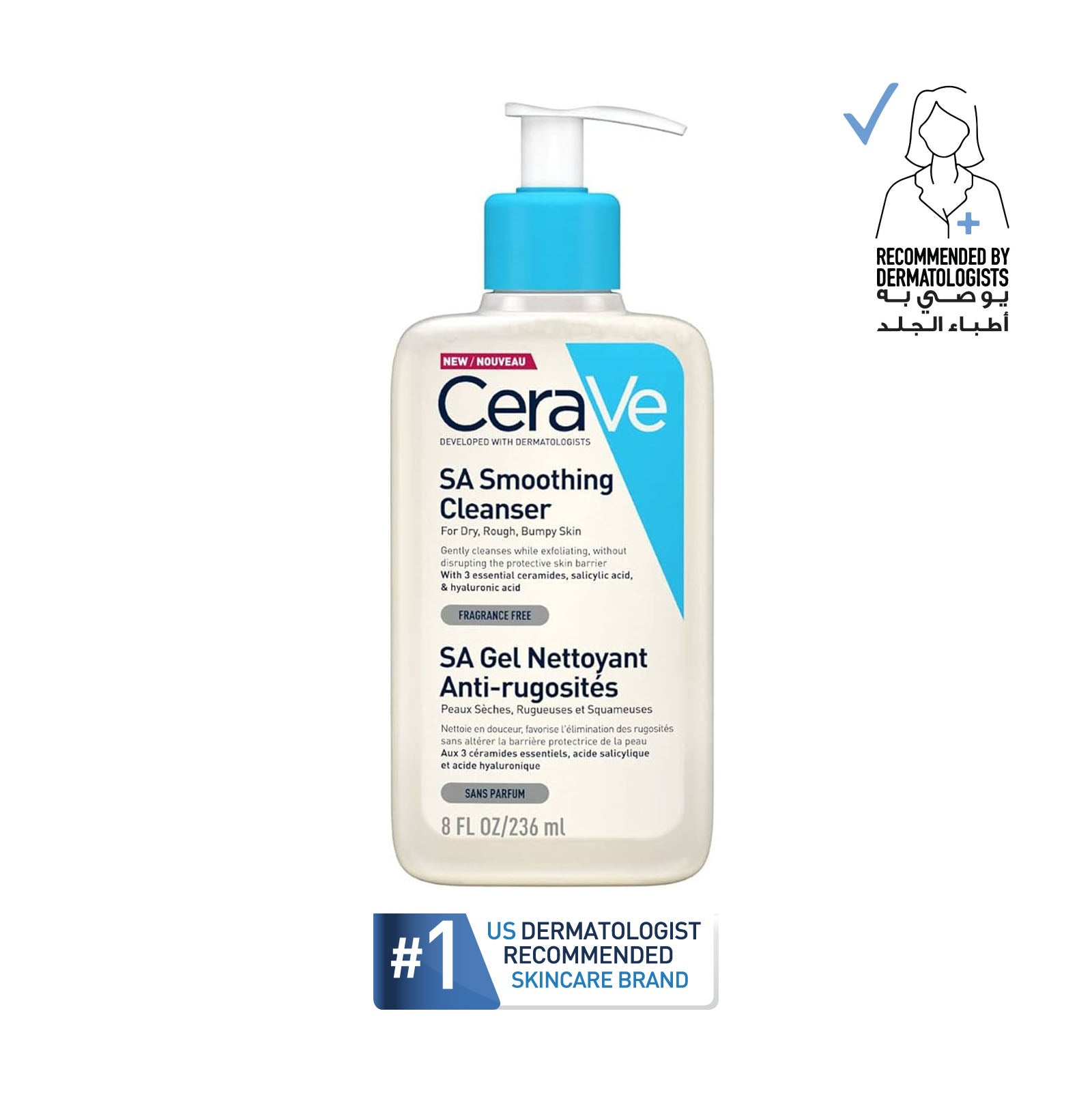 CeraVe salicylic acid ceramides niacinamide SA smoothing cleanser 236ml rough skin exfoliating face and body wash Health Boutique