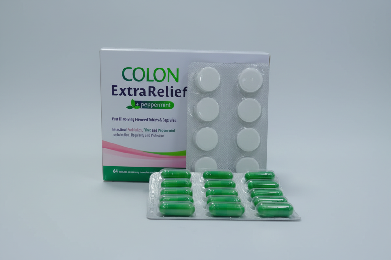 Colon Extra Relief chewable tablets capsules digestive support bloating gas IBS colon health formula Health Boutique