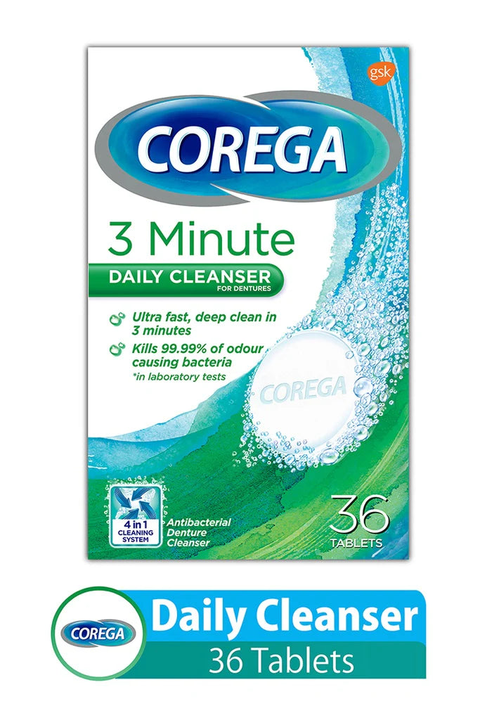 Corega cleanser tablets 36 denture cleaning tablets stain removal antibacterial denture hygiene effervescent cleaner Health Boutique