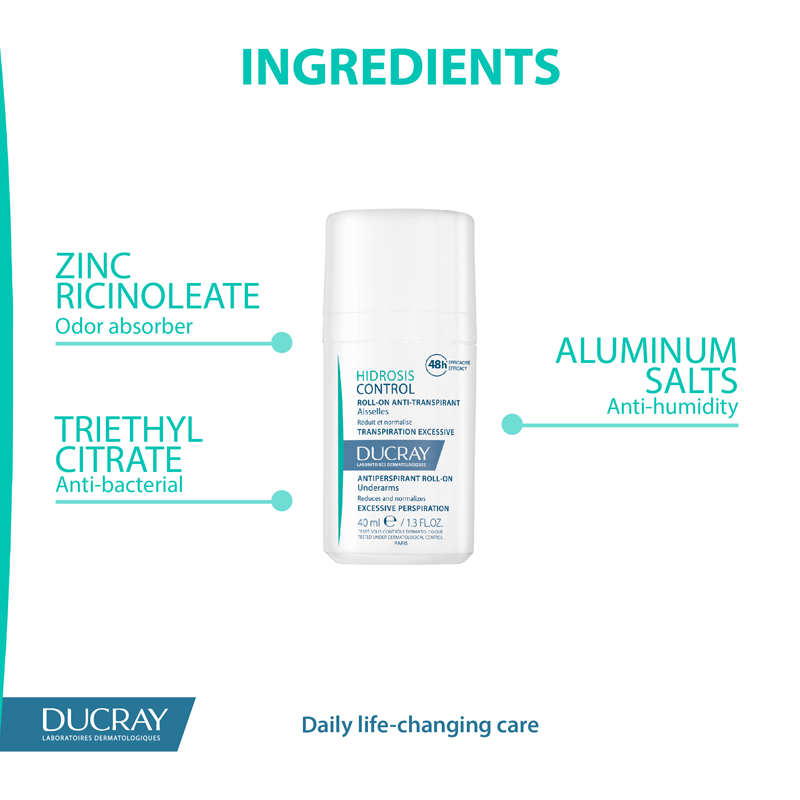 Ducray Hidrosis Roll-On 40ml sweat and odor control excessive perspiration Health Boutique