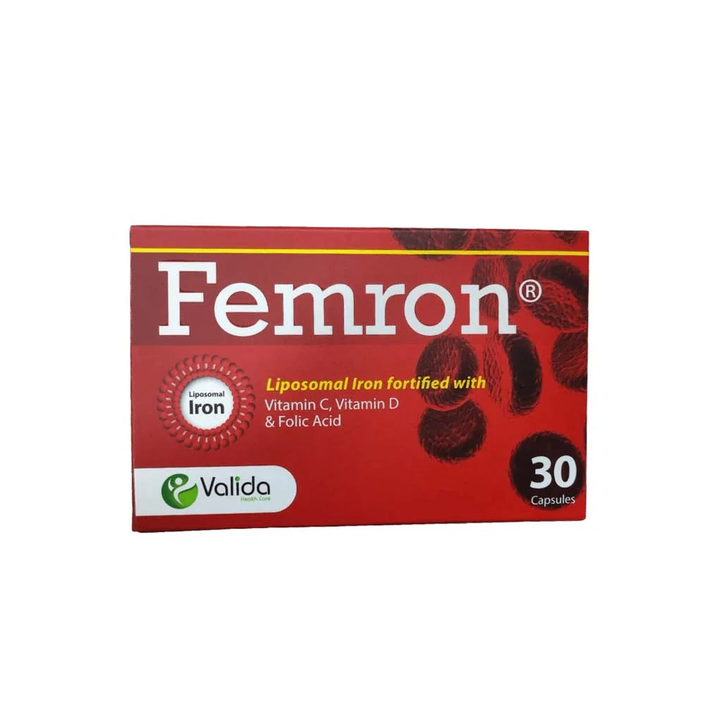 Femron liposomal iron capsules vitamin C folic acid vitamin D iron deficiency anemia support energy supplement Health Boutique