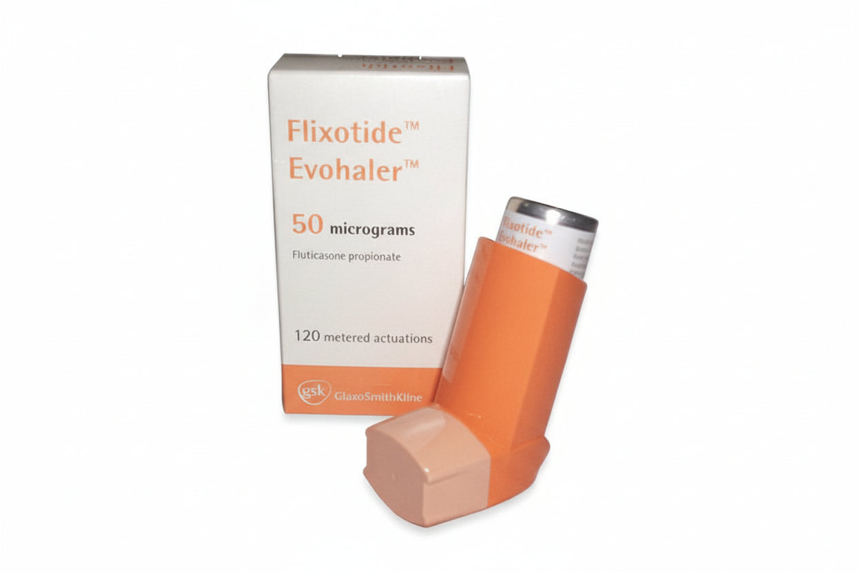 Flixotide Evohaler 50 mcg 120 doses fluticasone propionate inhaled corticosteroid asthma preventer inhaler