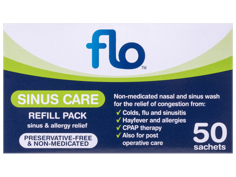 Flo Sinus Care 50 refill sachets for nasal irrigation and sinus cleansing
