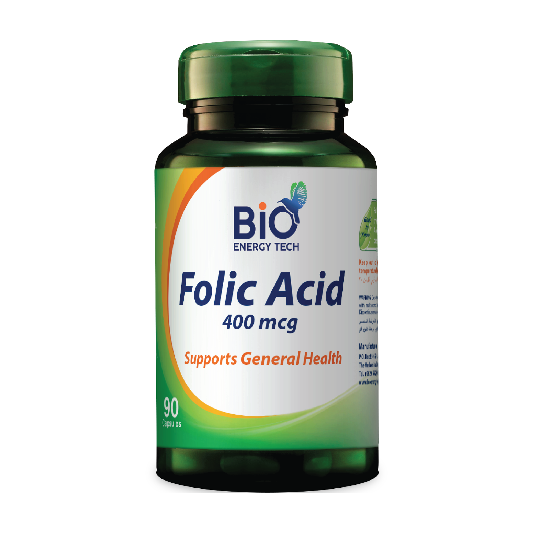 Bio Energy Folic Acid 400 mcg Supplement for Heart Health and Pregnancy Support, 90 Capsules, Halal Certified
