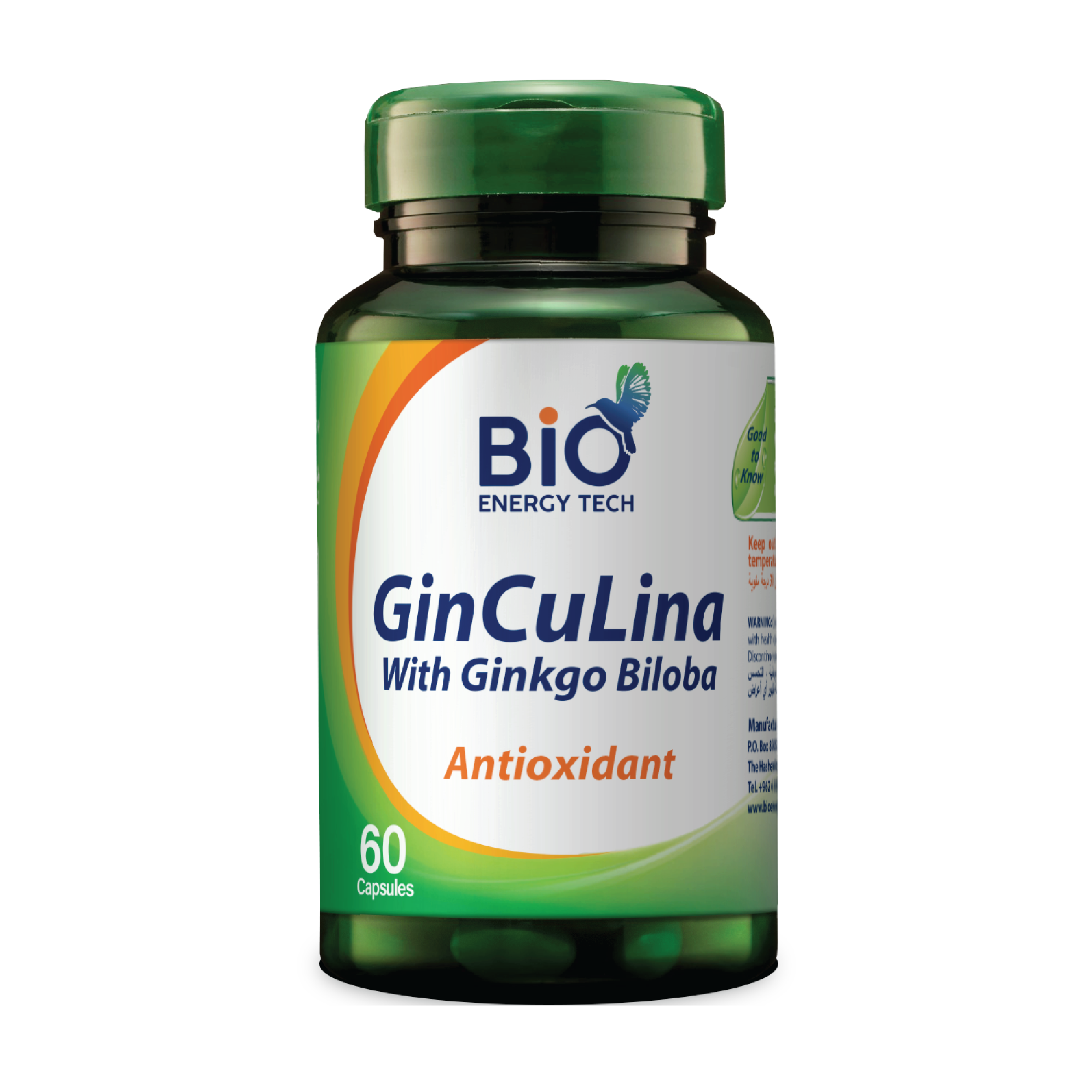 Bio Energy GinCuLina Ginkgo Biloba, NanoCurcumin & Spirulina Brain Function & Circulation Support Supplement 60 Capsules Halal Certified