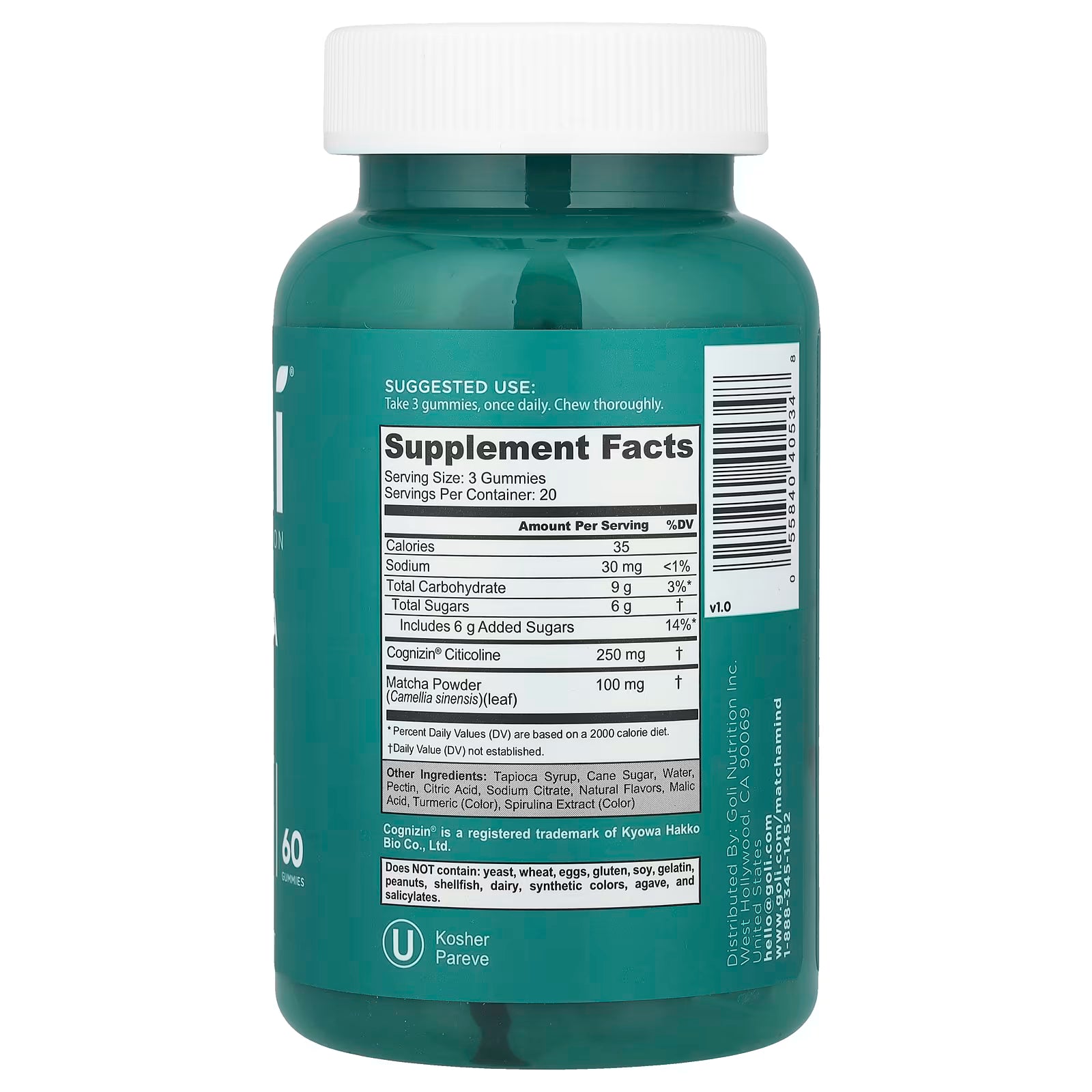 Goli Matcha Mind Gummies 60 – vegan matcha green tea gummies with L-theanine for focus and energy, available at HealthBoutiqueJo.com with fast delivery