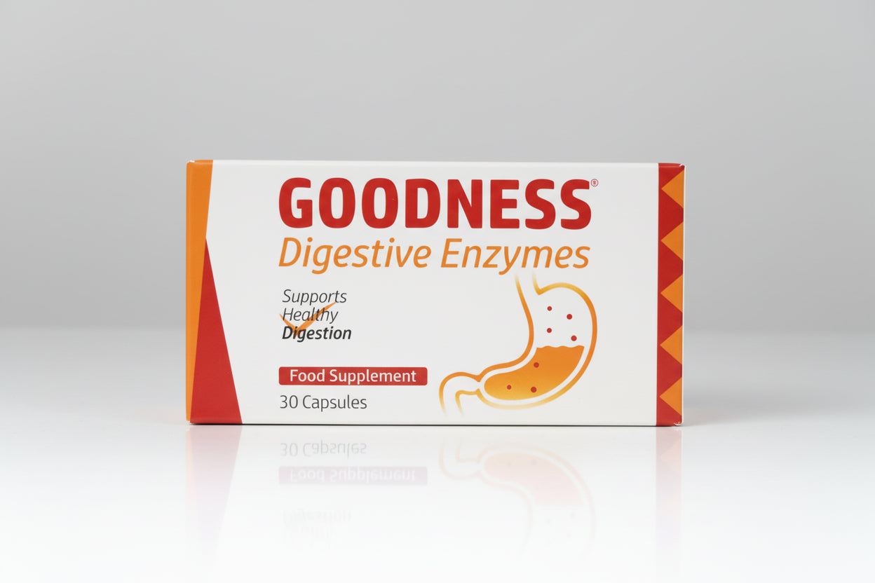 Goodness digestive enzymes capsules 30 protease amylase lipase lactase gut digestion support supplement Health Boutique