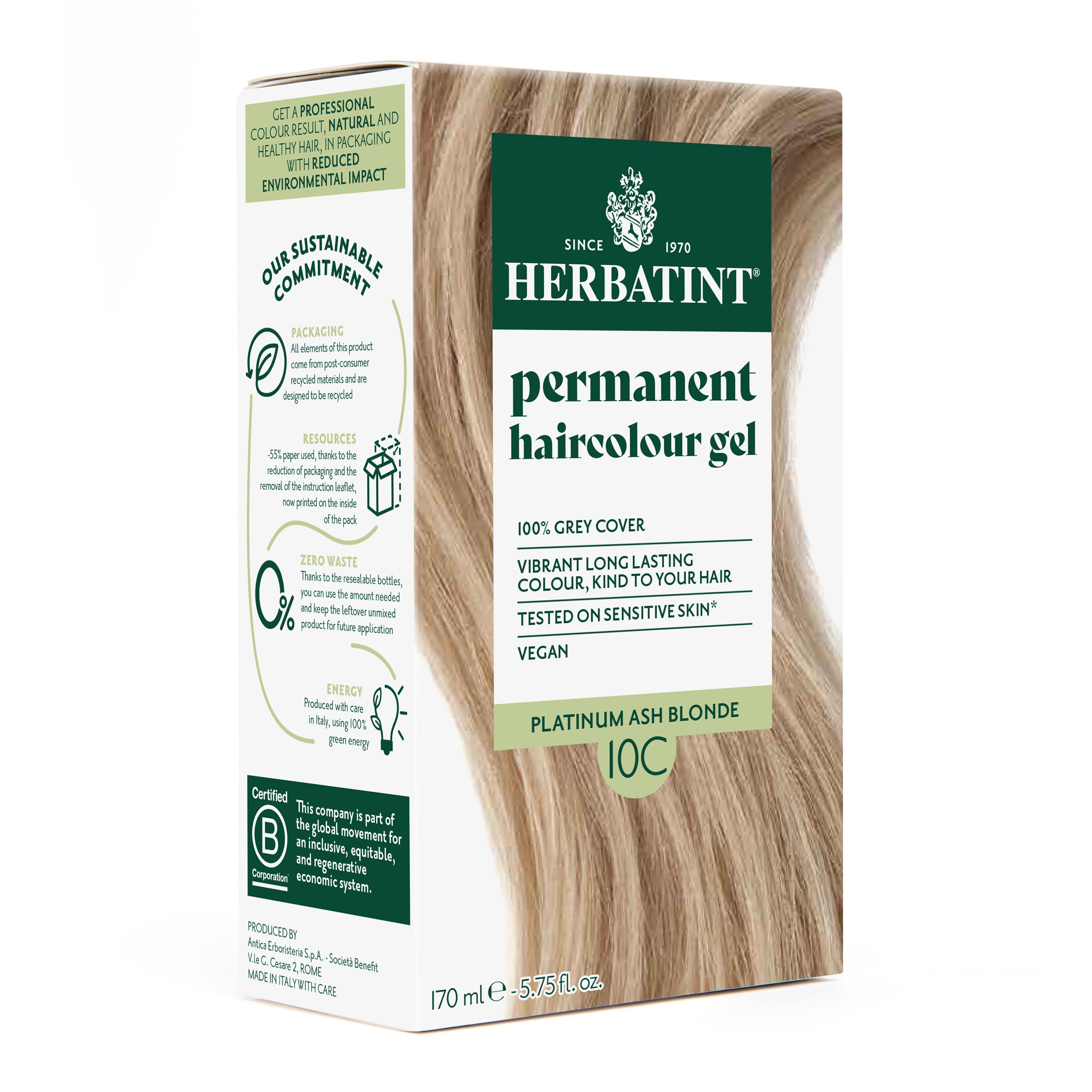 Herbatint 10C platinum ash blonde ammonia-free hair colour gel 170ml cool tone grey coverage Health Boutique