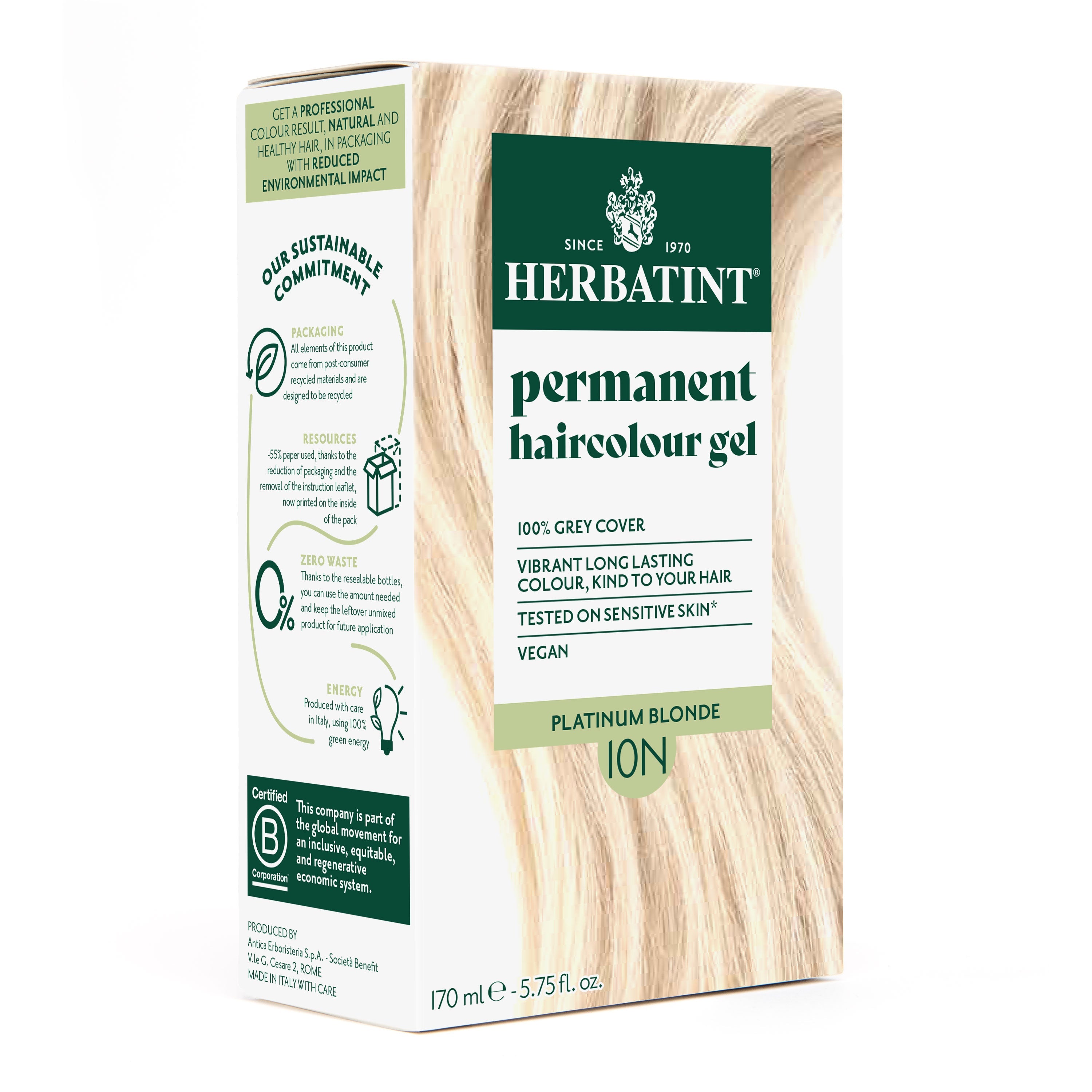 Herbatint 10N Platinum Blonde permanent hair dye shine grey coverage 170ml Health Boutique