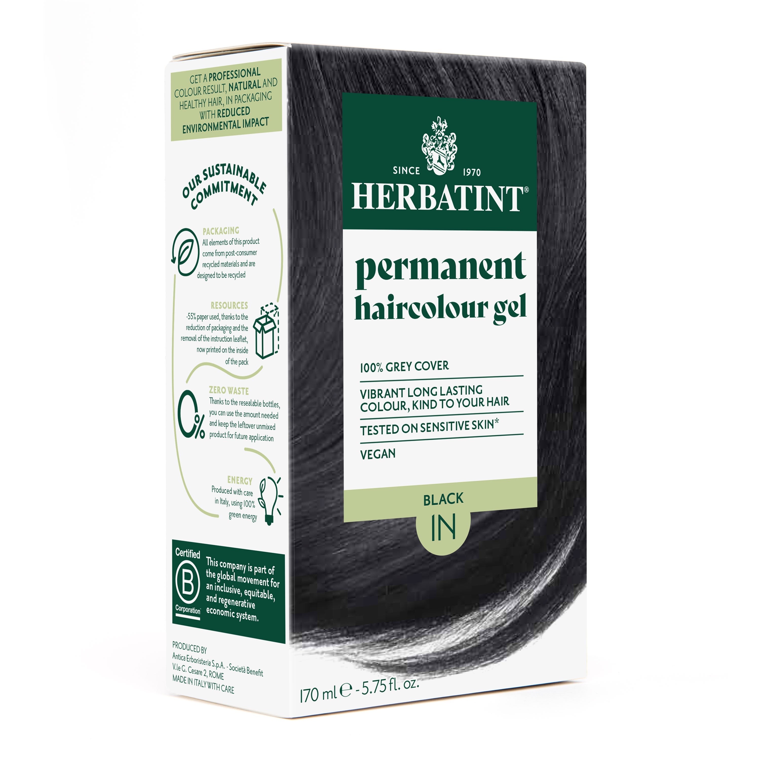 Herbatint 1N Black permanent hair dye intense shine grey coverage 170ml Health Boutique