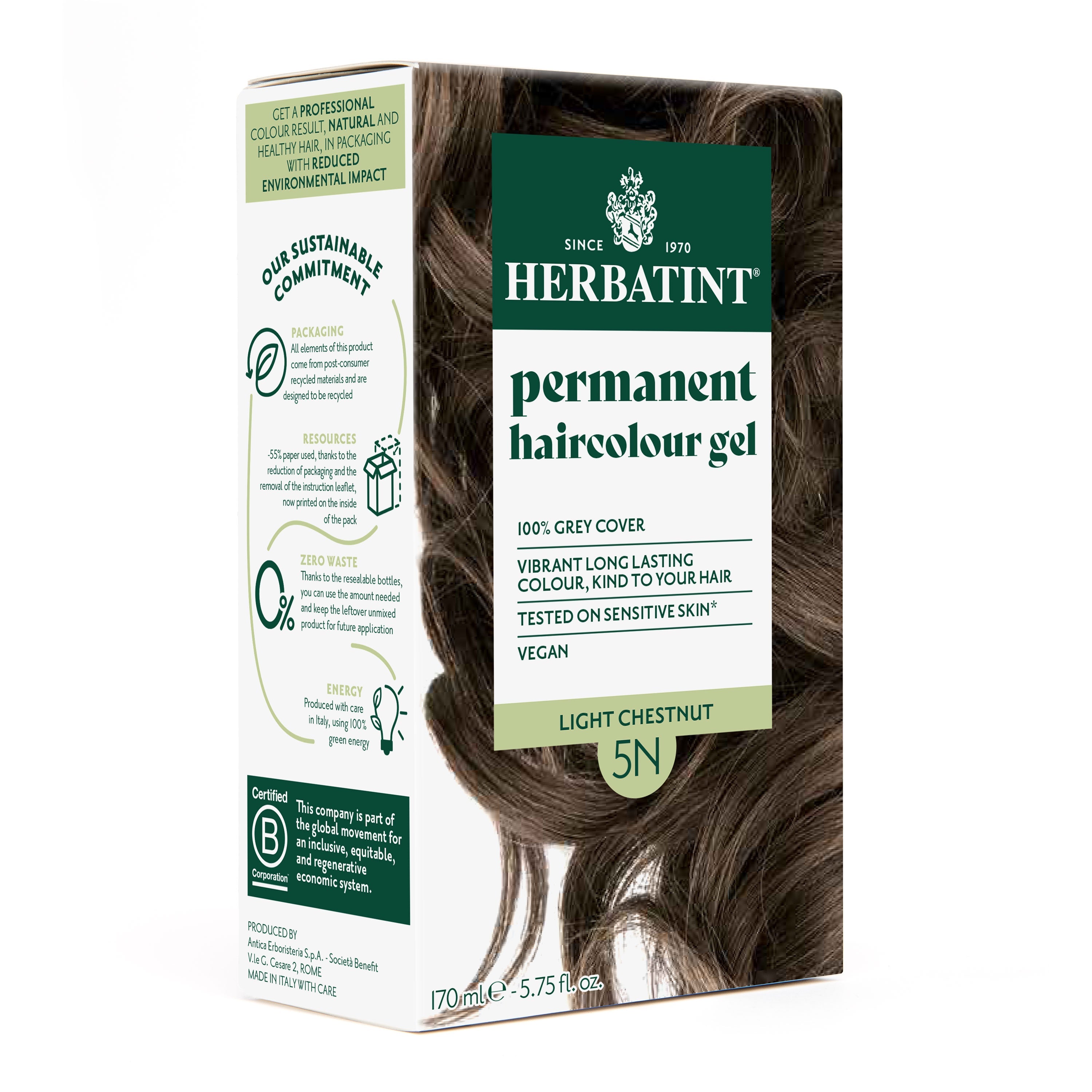 Herbatint 5N Light Chestnut permanent hair dye natural shine grey coverage 170ml Health Boutique