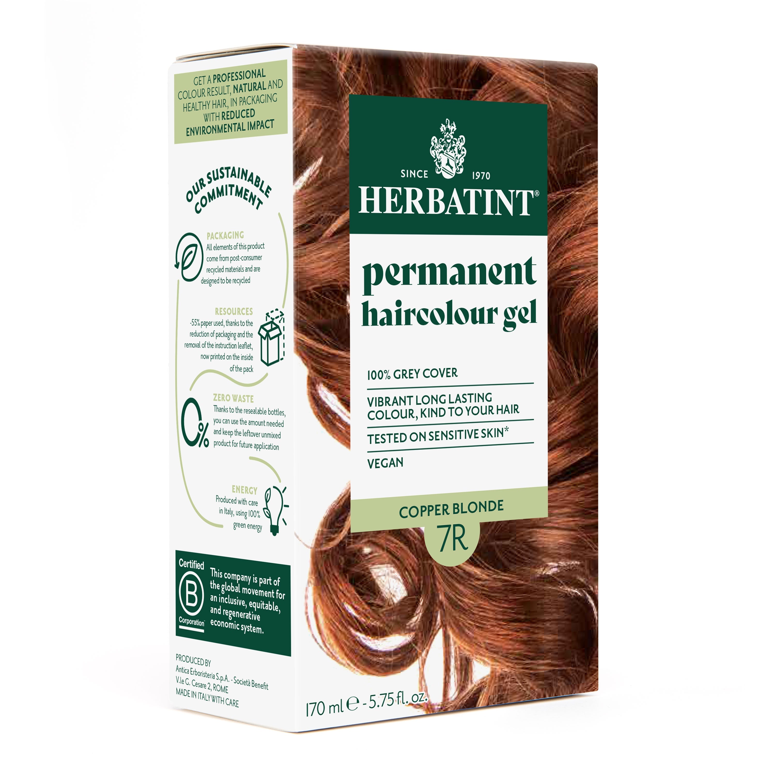 Herbatint 7R copper blonde ammonia-free permanent hair dye gel 170ml warm radiant copper tones Health Boutique