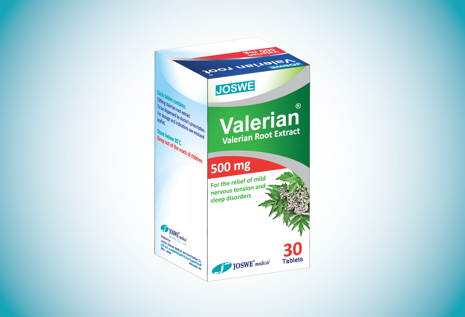 Joswe valerian 500 mg tablets 30 herbal sleep support relaxation supplement