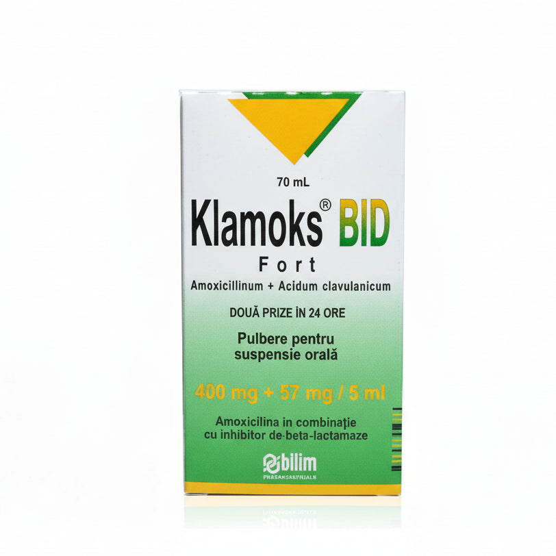 Klamoks BID Forte 457 mg/5 ml 70 ml amoxicillin clavulanic acid suspension for pediatric bacterial infections