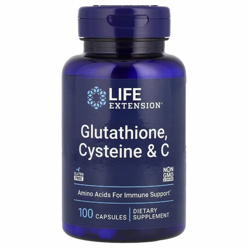 Life Extension Glutathione, Cysteine & C – vegetarian capsules for antioxidant and immune support, available at HealthBoutiqueJo.com Jordan.