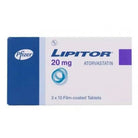 Box of Lipitor 20 mg atorvastatin by Pfizer on a white background health boutique Jordan