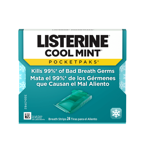 Listerine Pocketpaks Cool Mint Breath Strips 24 – sugar-free instant freshness oral care available at HealthBoutiqueJo.com (Jordan & GCC).