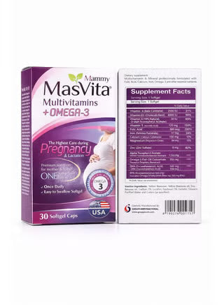 Masvita capsules omega 3 DHA EPA folic acid iron iodine prenatal multivitamin pregnancy support fetal development Health Boutique