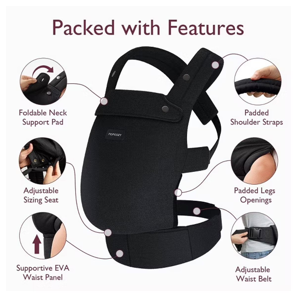 Momcozy Ergonomic Baby Carrier for Newborn to Toddler - Adjustable Breathable Wrap - Black
