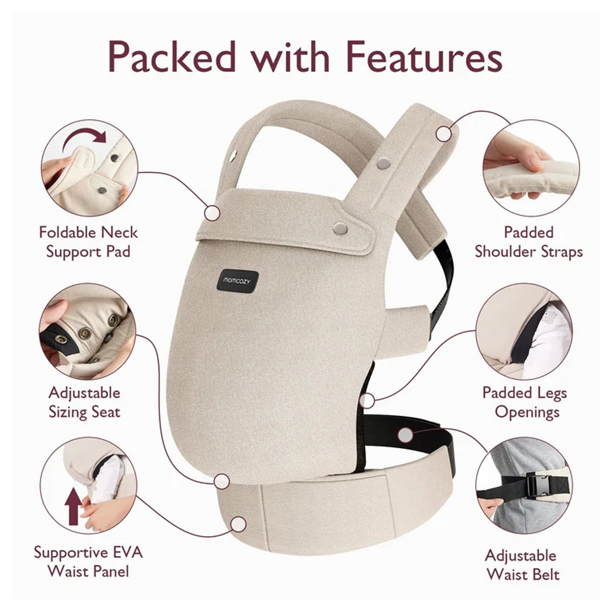 Momcozy Ergonomic Baby Carrier for Newborns to Toddlers - Khaki Adjustable Wrap