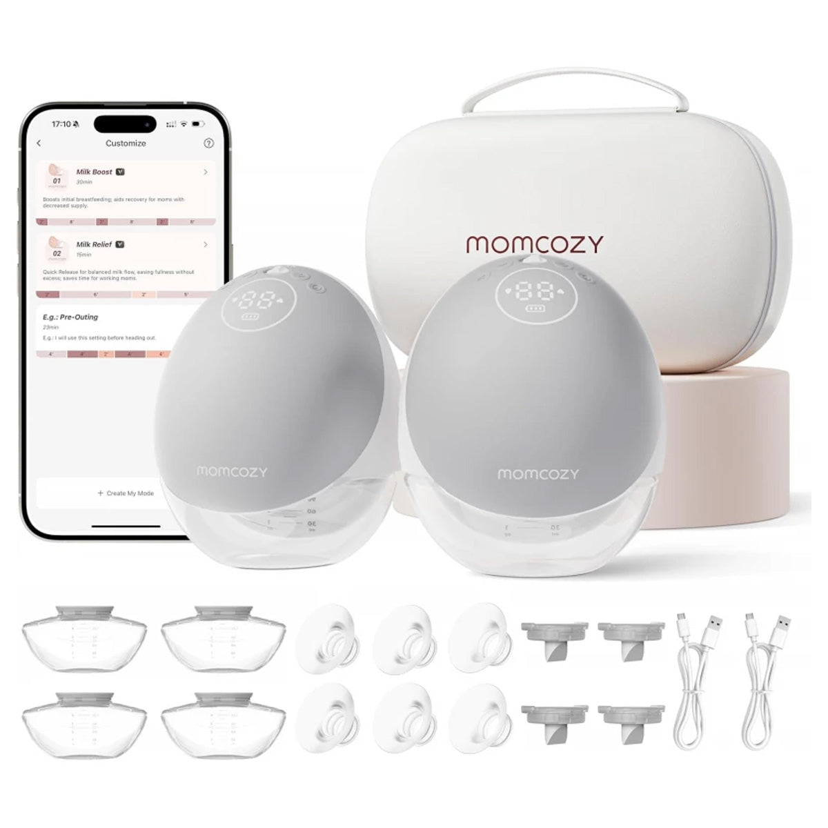 Momcozy M9 Hands-Free Double Wearable Breast Pump with Mobile App Control - Grey
