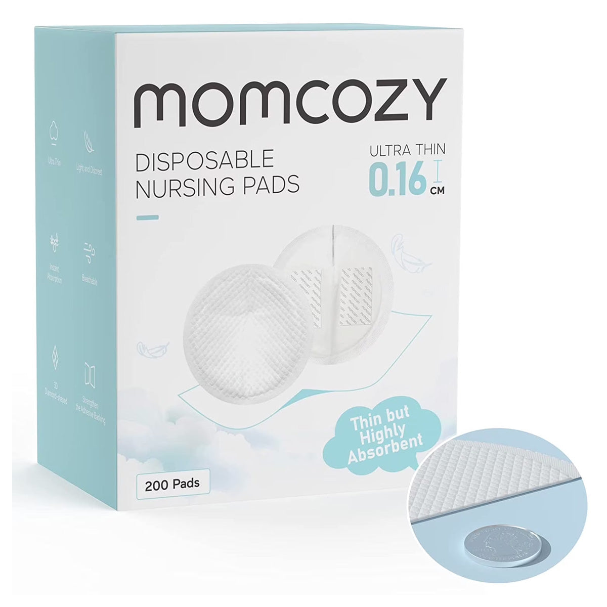 Momcozy Ultra-Thin Disposable Nursing Pads - 200 Count Super Absorbent Breathable Breastfeeding Pads for Leak Protection and Comfort