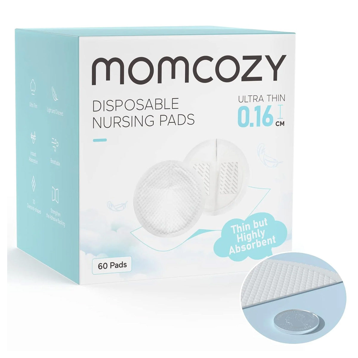 Momcozy Ultra-Thin Disposable Nursing Pads - Super Absorbent, Breathable, Leak-Proof Breastfeeding Pads (60 Count Pack)