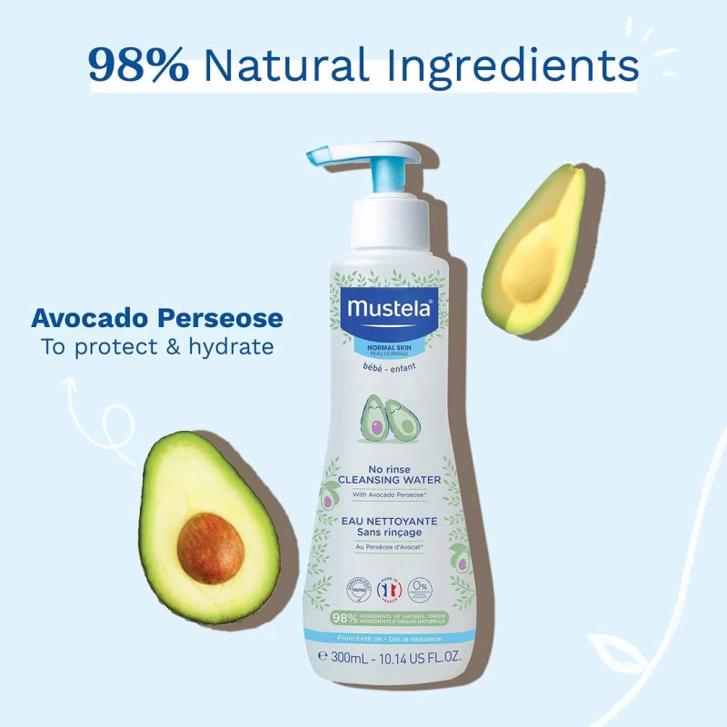 Mustela Baby No Rinse Cleansing Water Avocado Perseose Aloe Vera Allantoin Face And Diaper Area 300ml Health Boutique