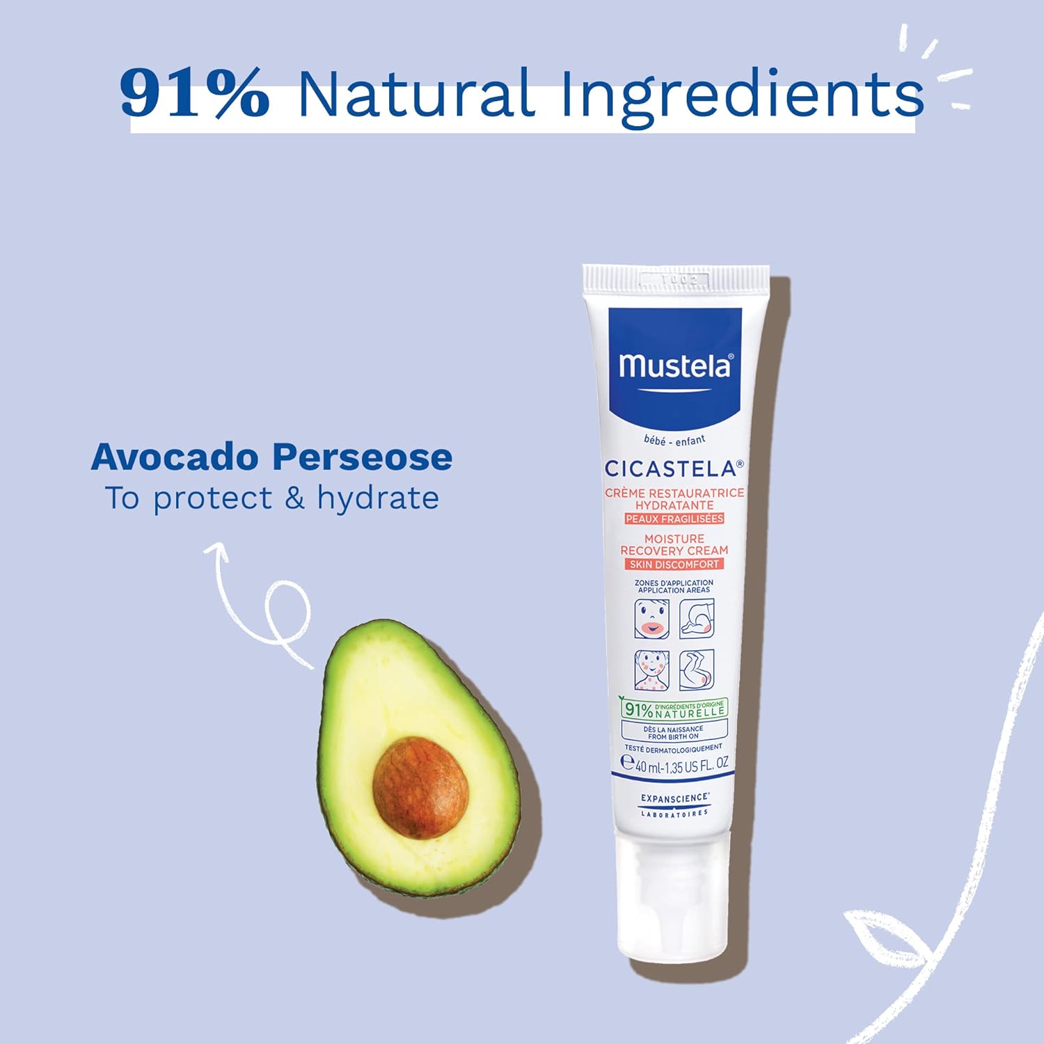Mustela Cicastela Moisture Recovery Cream Avocado Perseose Panthenol Hyaluronic Acid Copper Zinc 40ml Health Boutique