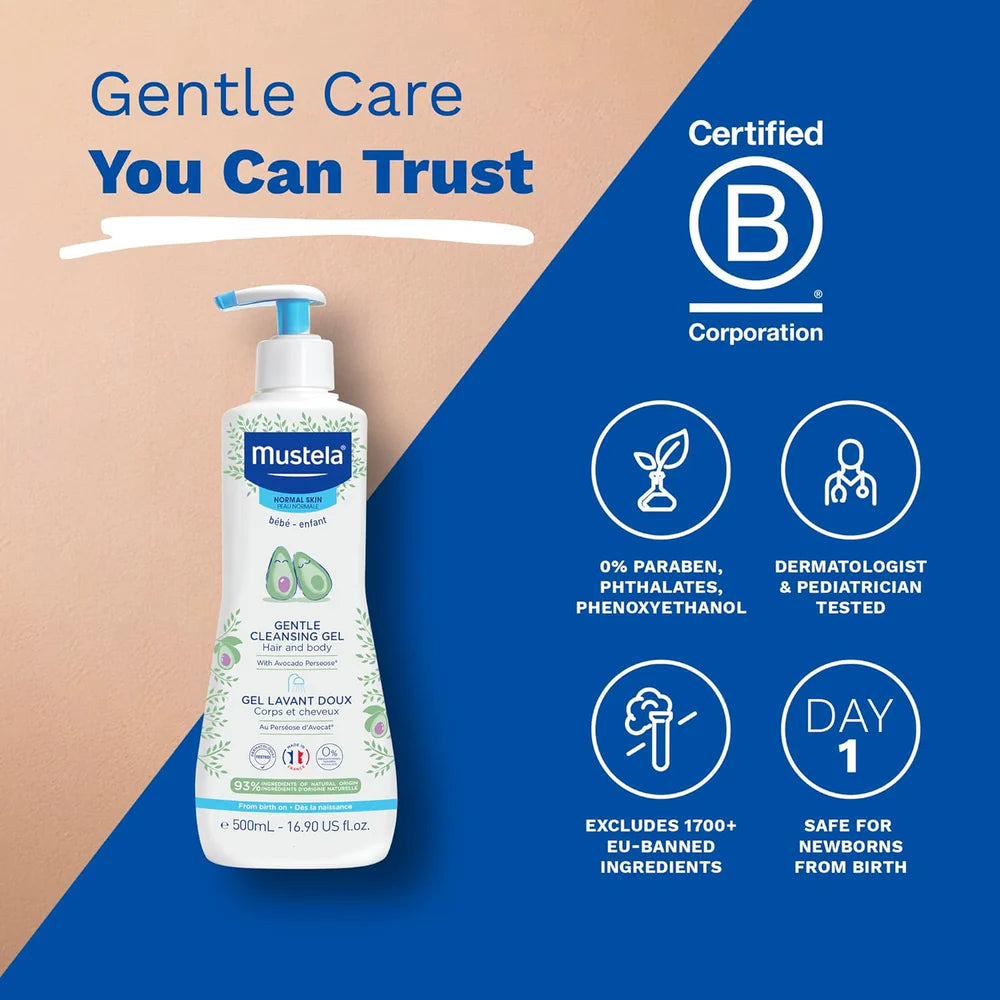 Mustela Gentle Cleansing Gel Avocado Perseose Vitamin B5 Baby Hair And Body Wash 500ml Twin Pack Health Boutique