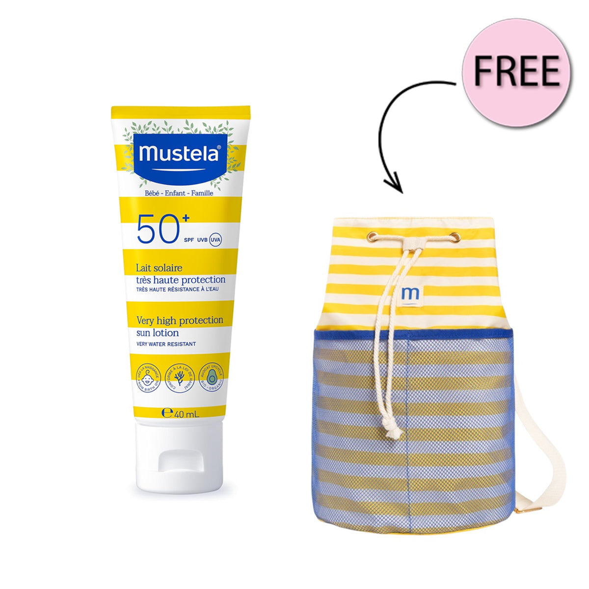 Mustela Very High Protection Sun Lotion SPF50 Plus UVA UVB Protection Babies Children 40ml Complimentary Sun Bag Health Boutique