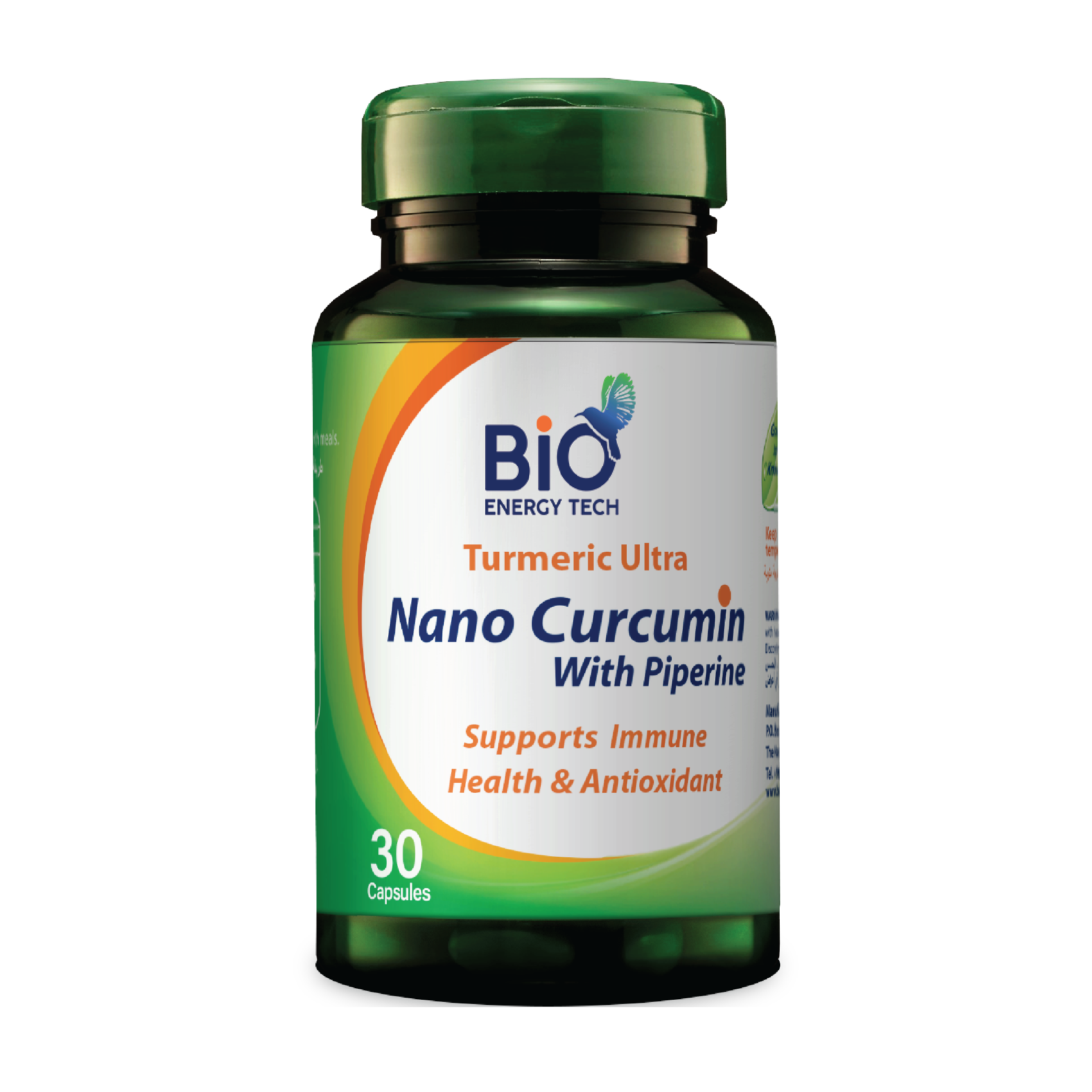 Bio Energy Nano Curcumin with Piperine 500mg High Absorption Antioxidant and Joint Health Support Supplement 30 Capsules Halal Certified
