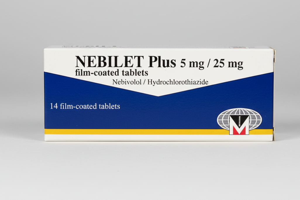 Nebilet Plus 5/25 mg 30 tablets nebivolol hydrochlorothiazide hypertension tablet box 