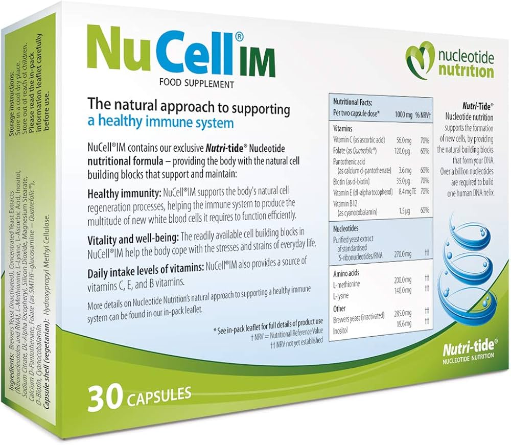 NuCell IM capsules nucleotide RNA immune support amino acids vitamin C E B12 folate cellular recovery supplement Health Boutique