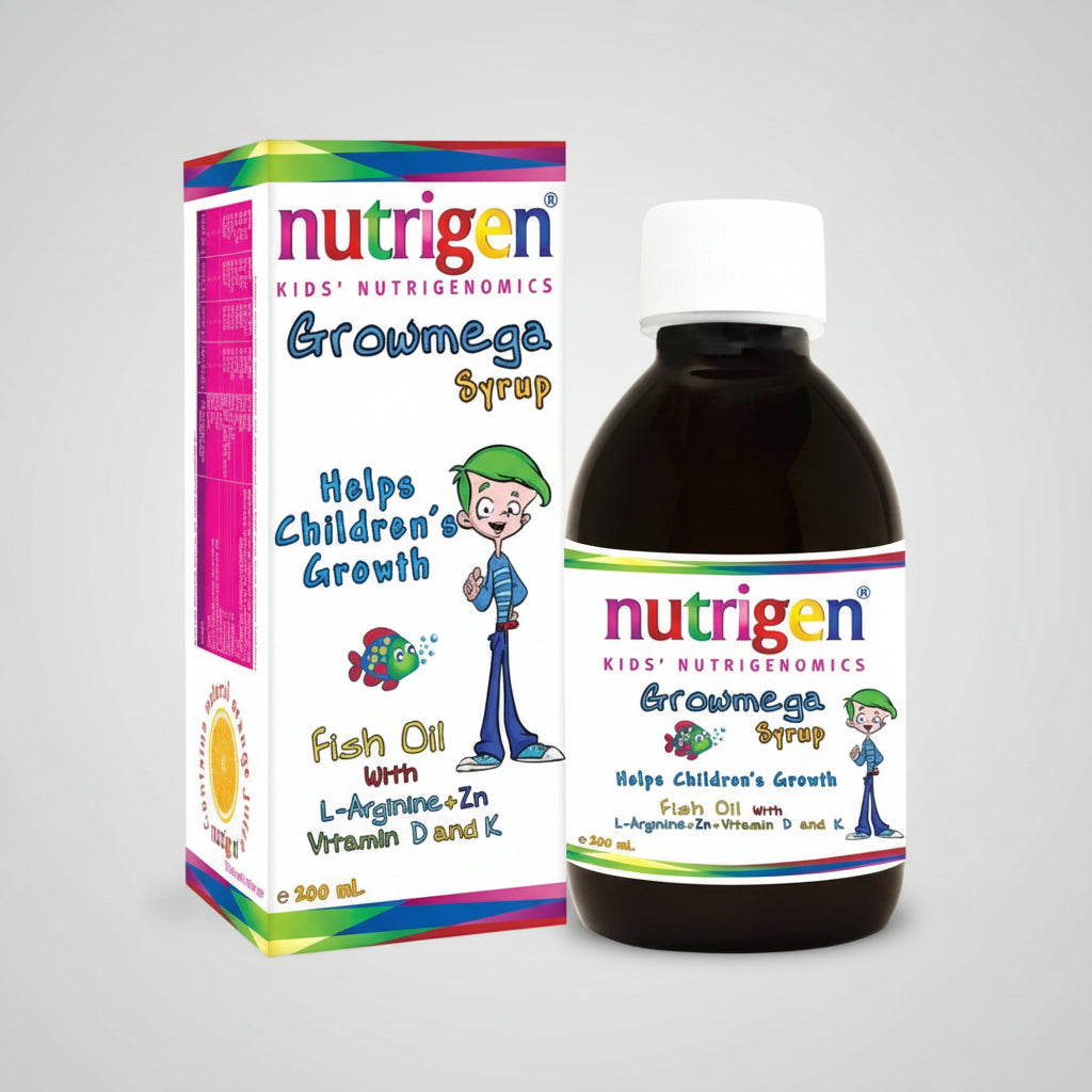 Nutrigen® Growmega Syrup 200ml – أوميغا 3 (حمض الإيكوزابنتاينويك وحمض الدوكوزاهيكسانويك) دعم الدماغ والرؤية والنمو