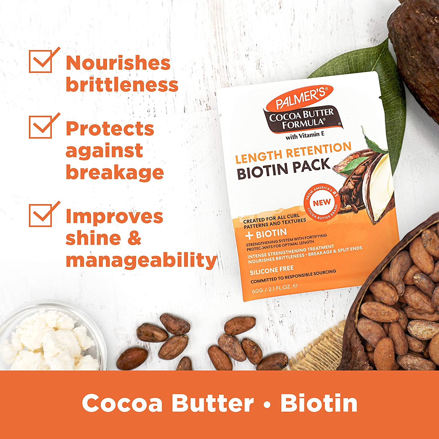 Palmer's Cocoa Butter Formula Length Retention Biotin Pack 60g deep conditioning hair treatment for dry damaged hair Health Boutique