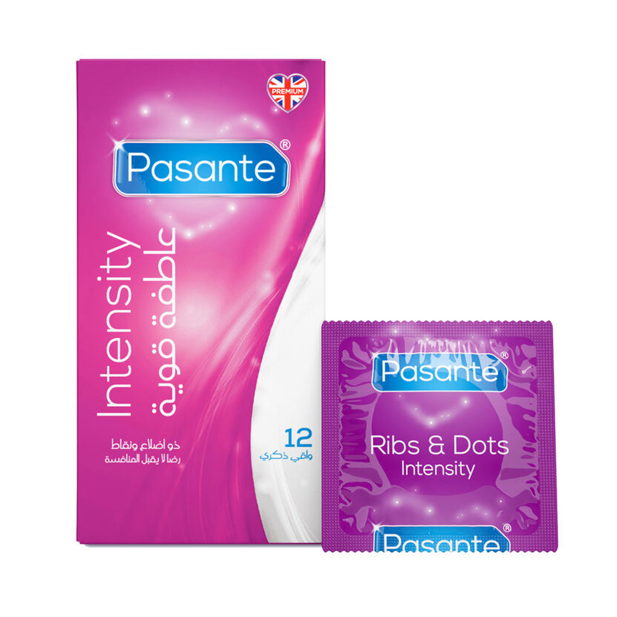 Pasante Intensity Ribbed and Dotted Condoms - 12 Pack Lubricated Latex