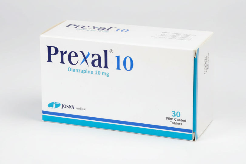Prexal 10mg Olanzapine 30 tablets box and blister pharmaceutical product Health Boutique