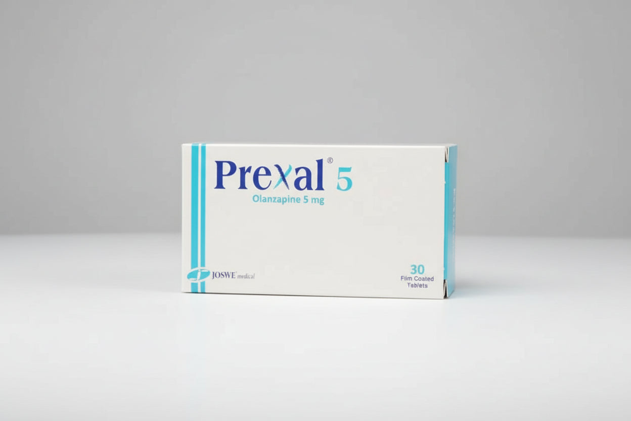 Prexal 5mg Olanzapine 30 tablets box and blister pharmaceutical product Health Boutique