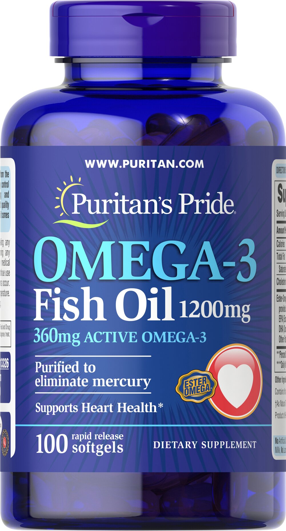 Puritan’s Pride Omega-3 Fish Oil 1200mg – 100 Softgels | EPA & DHA Heart, Brain & Joint Health Supplement – Buy from Health Boutique JO

