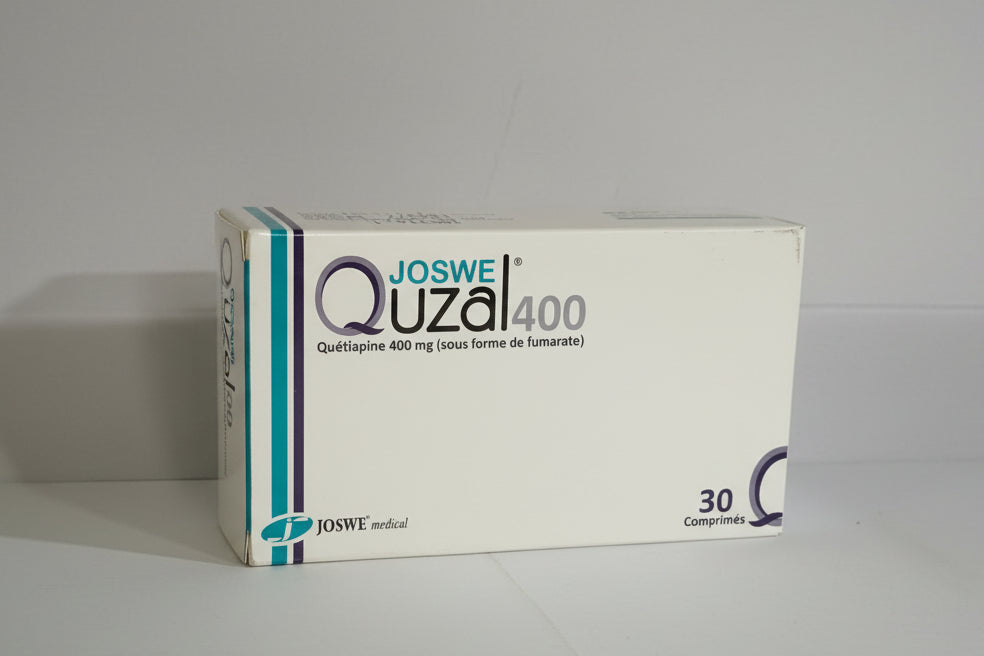 Quzal 400mg Quetiapine 30 tablets box and blister pharmaceutical product Health Boutique