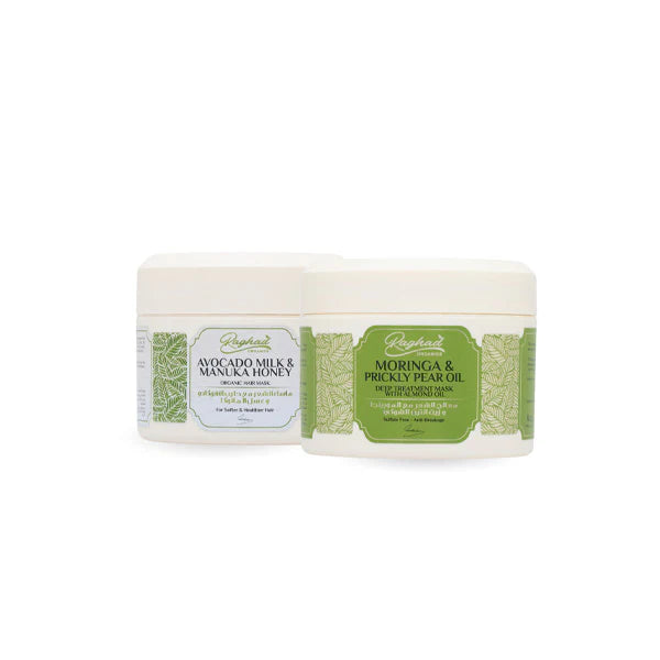 Raghad Organics Avocado Package hair care set with avocado mask 250ml and moringa prickly pear treatment 250ml Health Boutique